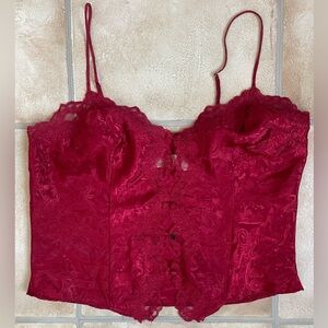 Victoria's Secret Gold Label red satin camisole, corset top, button up, lace; M